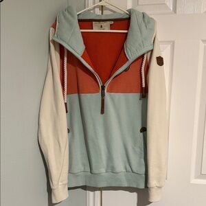 Women's WANAMOME Adrienne Colorblock Zip Hoodie - Cream, Orange, and Light Blue